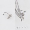 FLOWER MULTI CZ MARQUISE LEAF POLISH 316L SURGICAL STEEL L-SHAPE NOSE BOX